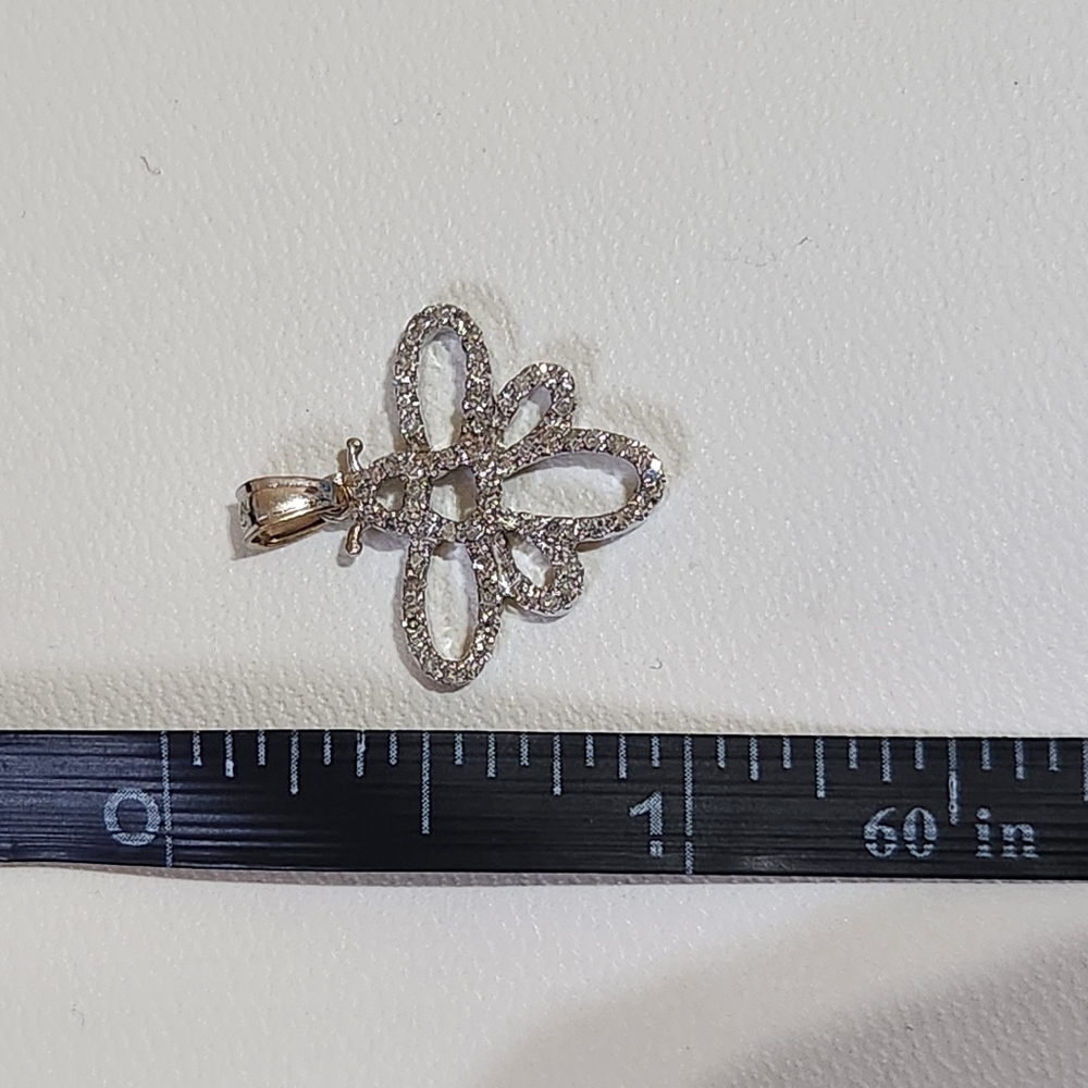 14K White Gold Natural Diamond Pave Bee Pendant Charm - Picture 10 of 11